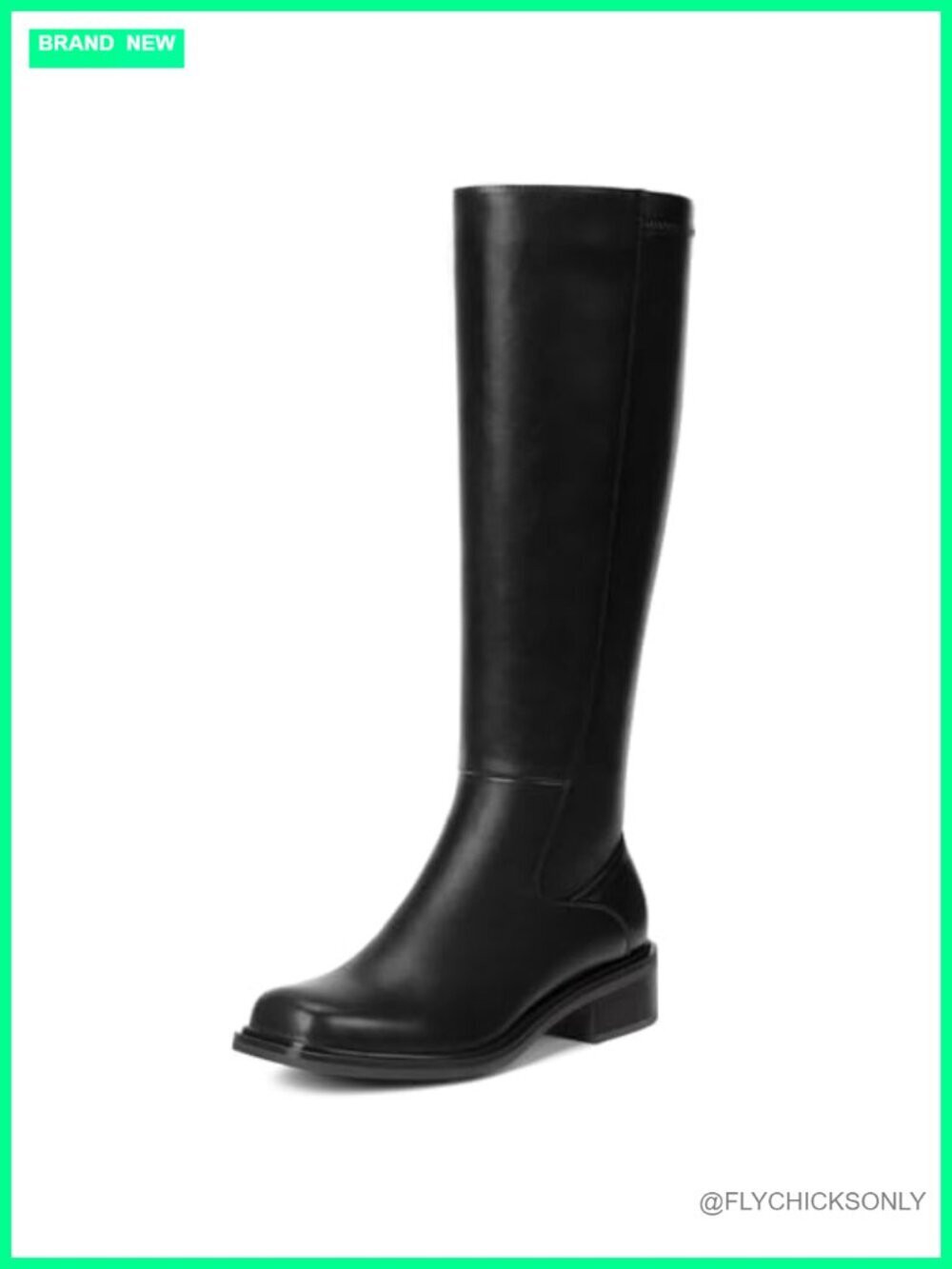 Knee-High Boots - Low Heel Square Toe Tall Boots with Side Zipper - Faux Leather